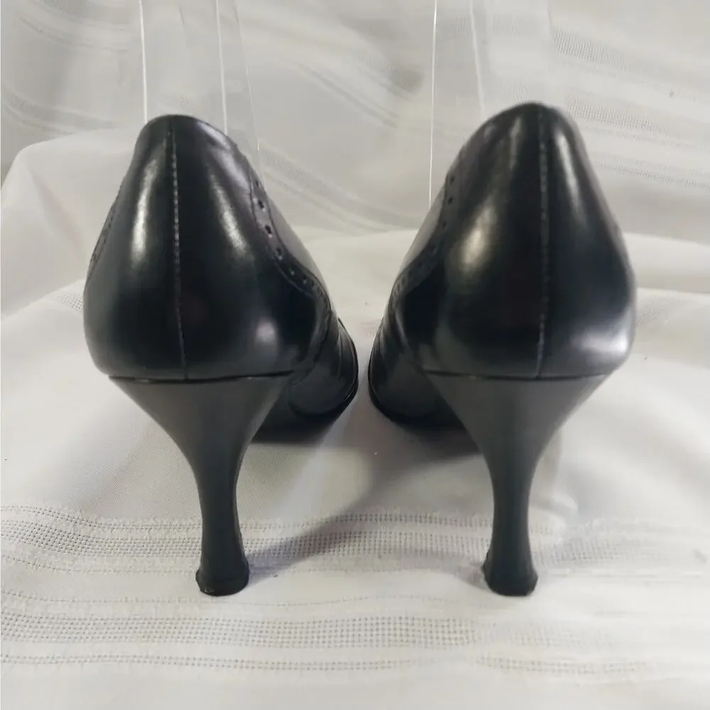 KAREN SCOTT! KENWOOD ALL GENUINE LEATHER BLACK, GRAY PERFORATED HEELS! SZ 7M